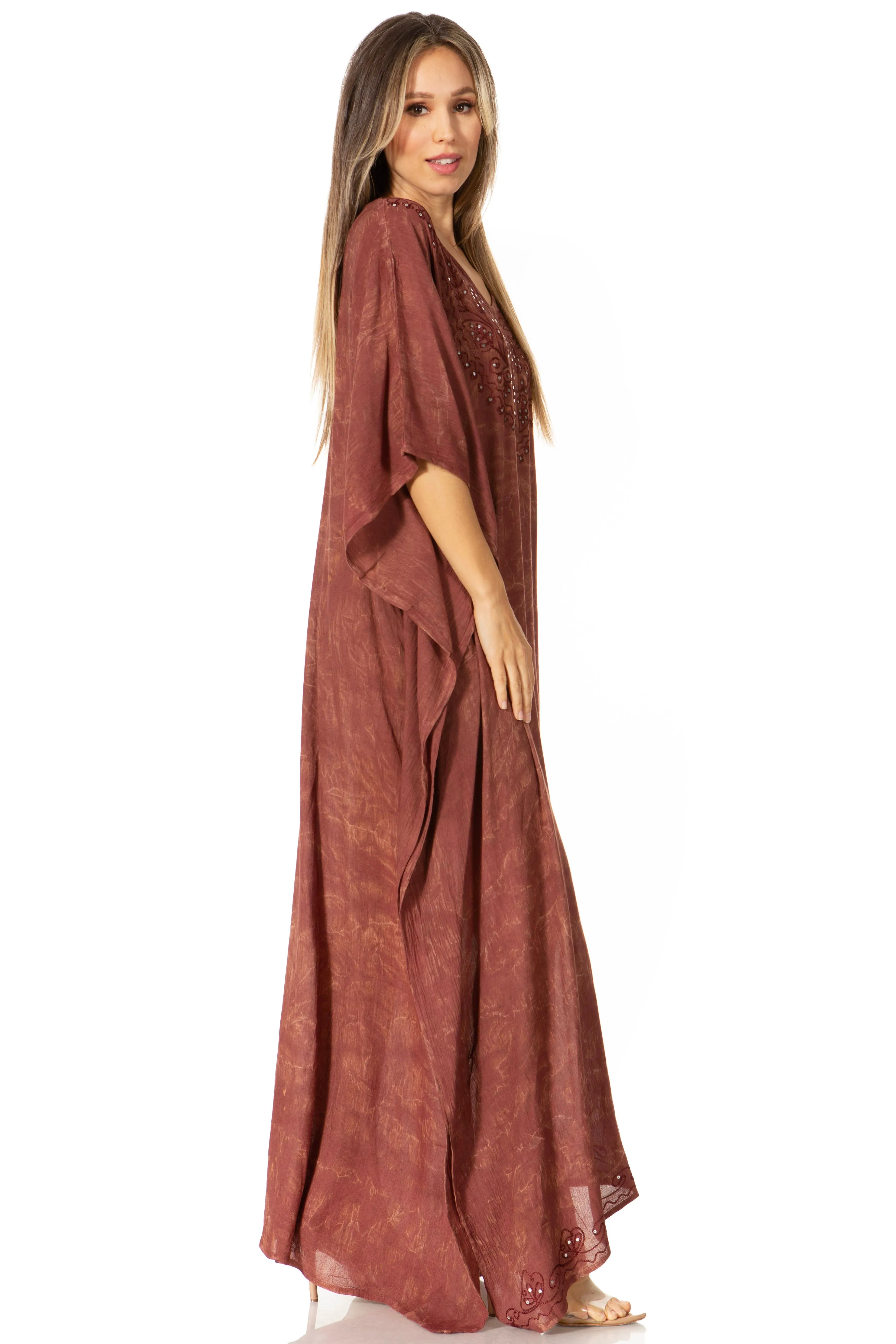 Sakkas Catia Women's Boho-Style Long Maxi Caftan for Lounging and Casual Wear