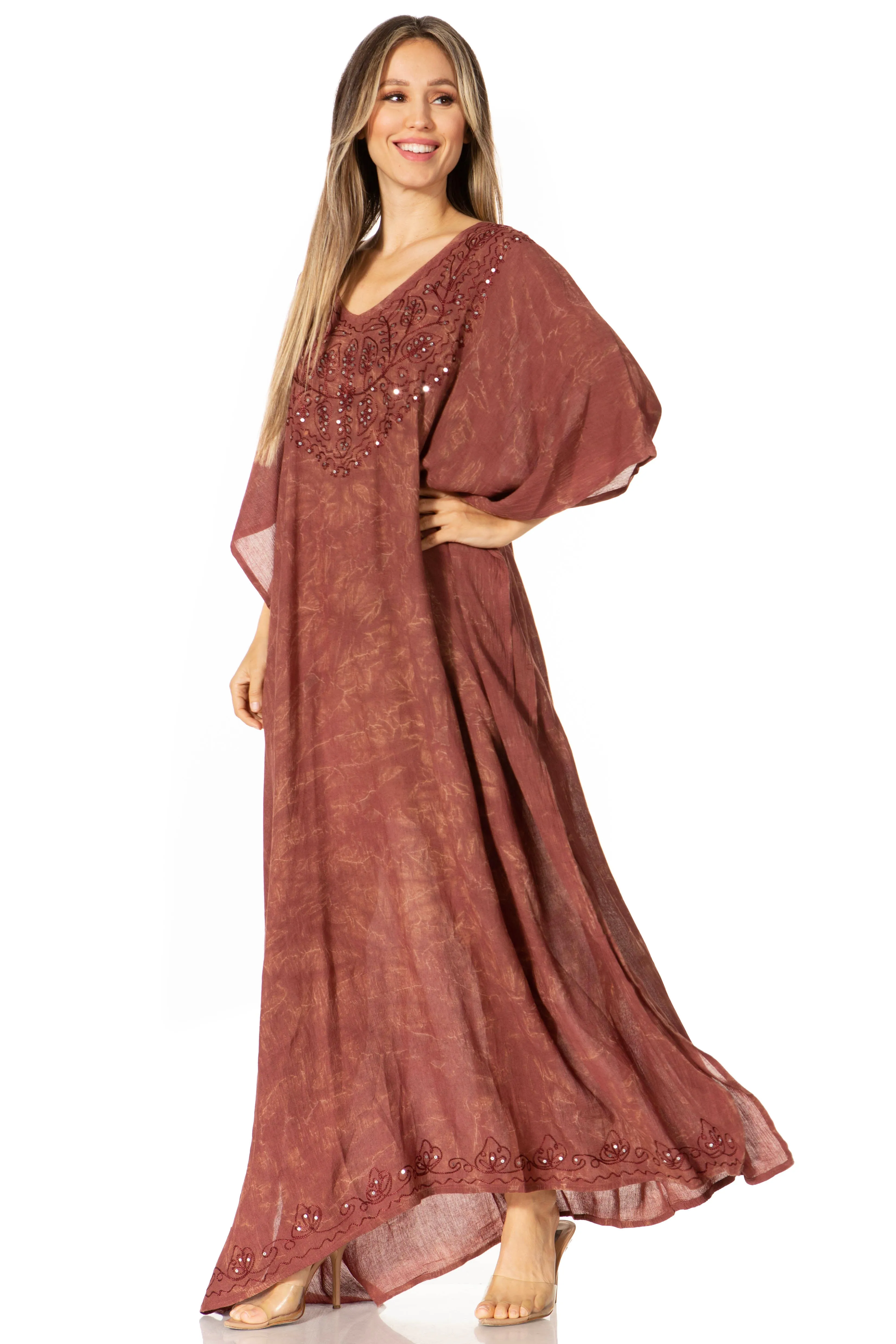 Sakkas Catia Women's Boho-Style Long Maxi Caftan for Lounging and Casual Wear