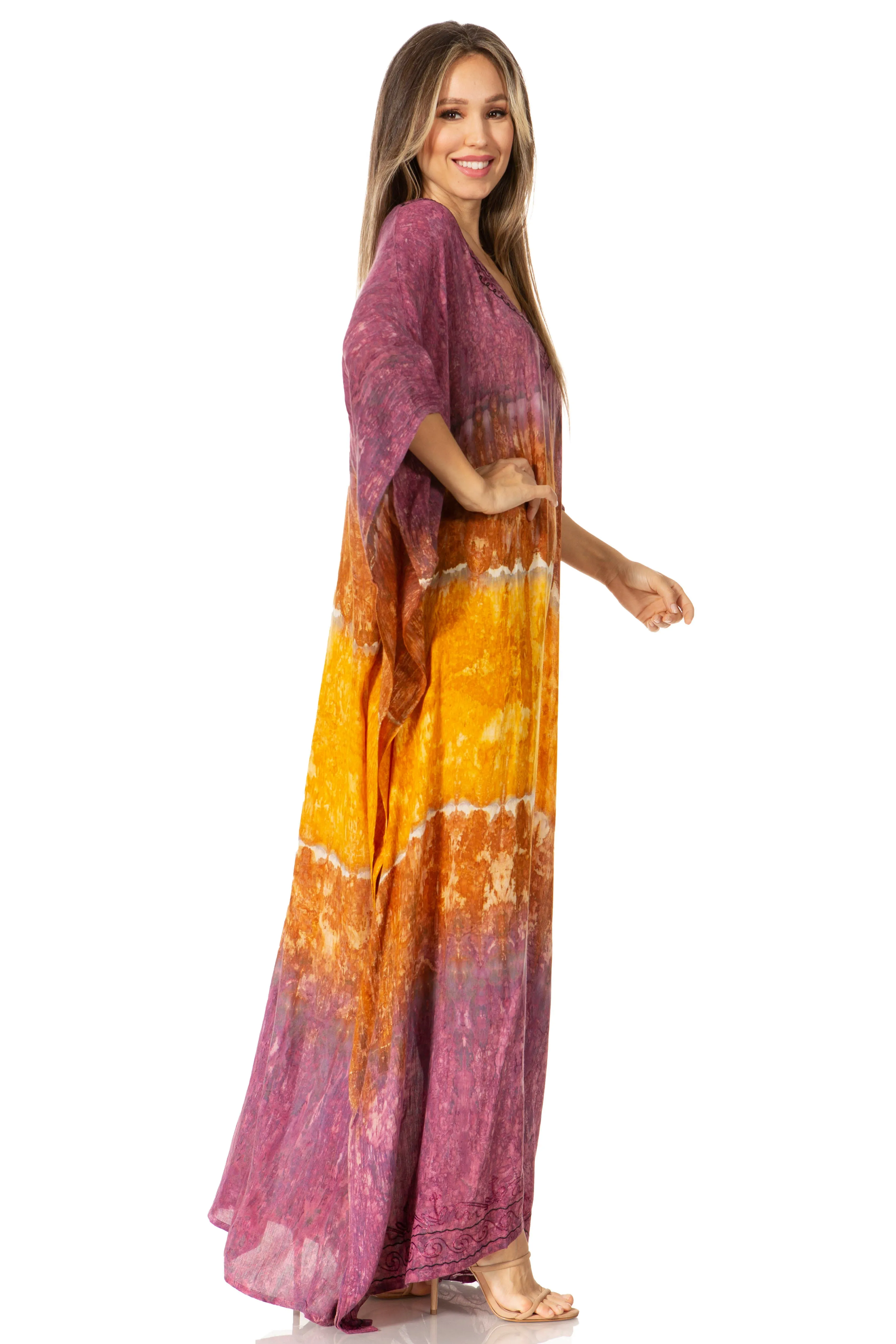 Sakkas Catia Women's Boho-Style Long Maxi Caftan for Lounging and Casual Wear