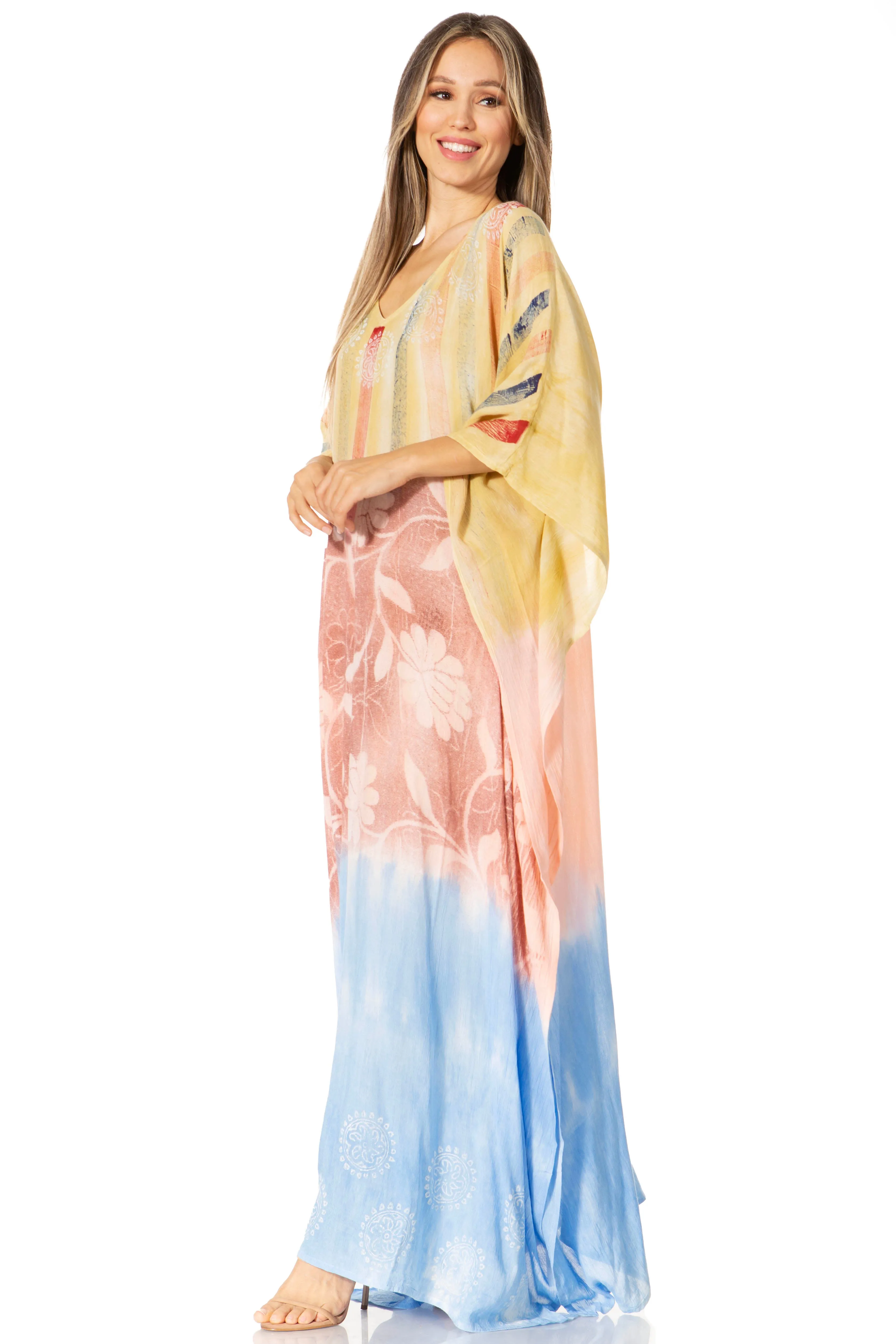 Sakkas Catia Women's Boho-Style Long Maxi Caftan for Lounging and Casual Wear