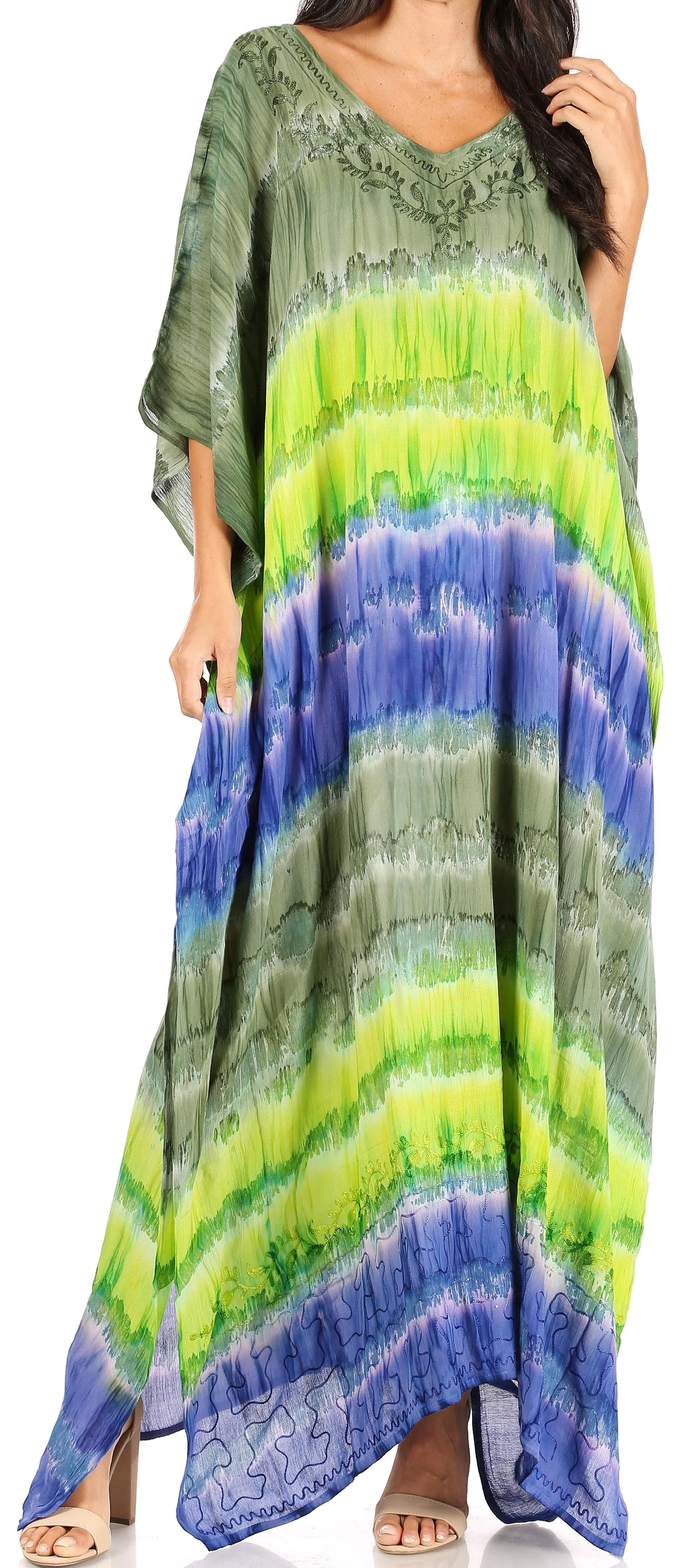 Sakkas Catia Women's Boho-Style Long Maxi Caftan for Lounging and Casual Wear