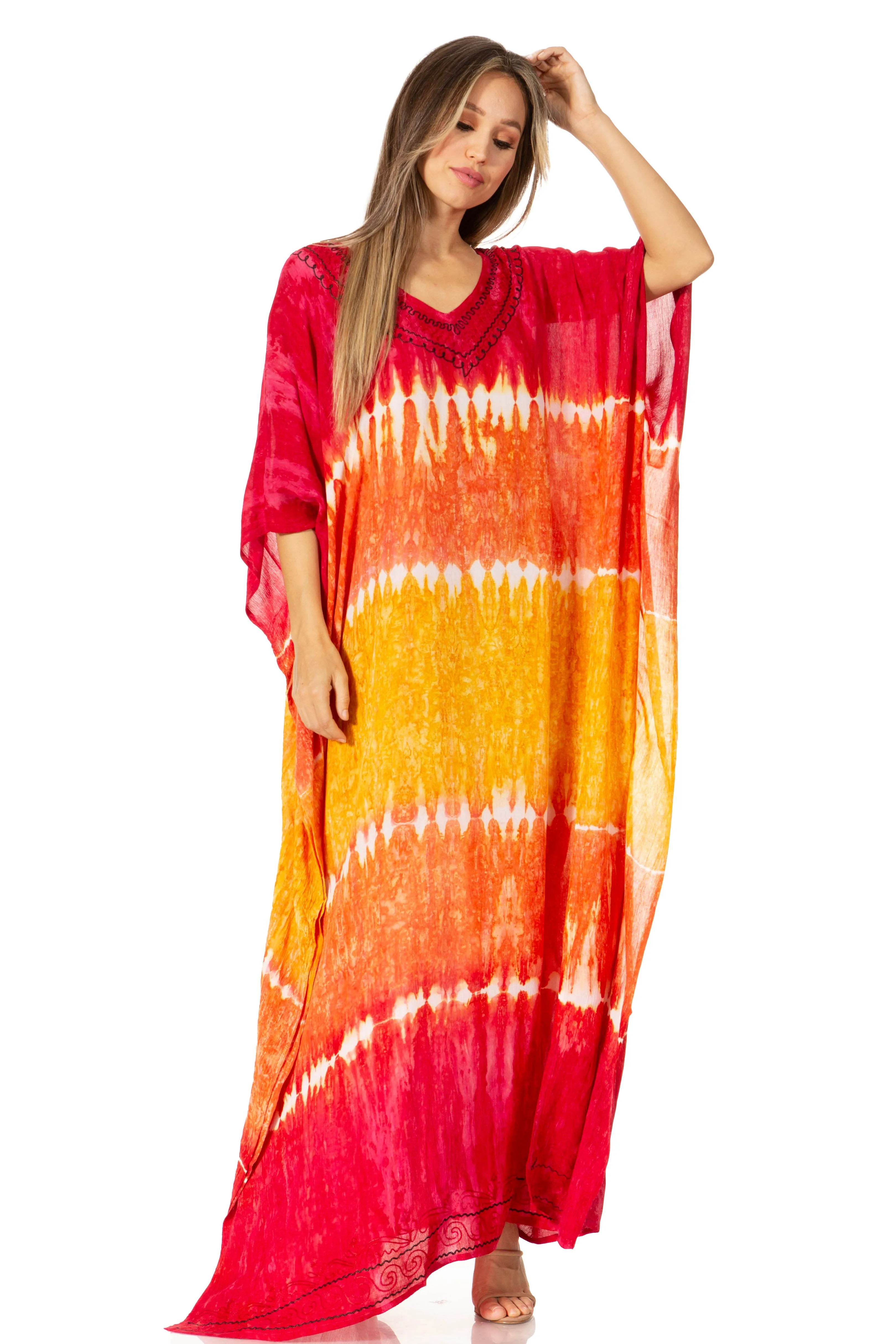 Sakkas Catia Women's Boho-Style Long Maxi Caftan for Lounging and Casual Wear