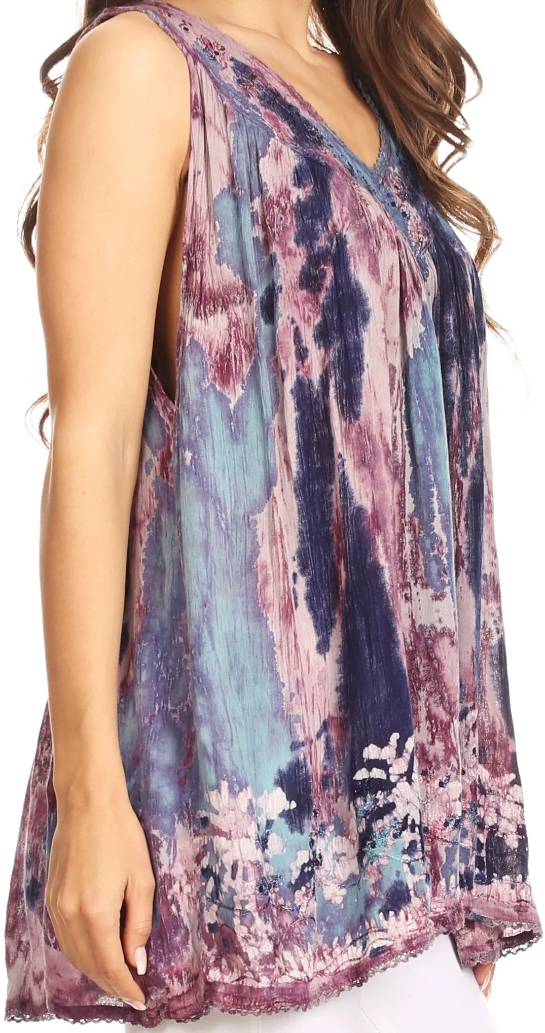 Sakkas Thea Watercolor Palm Tank with Sequins and Embroidery