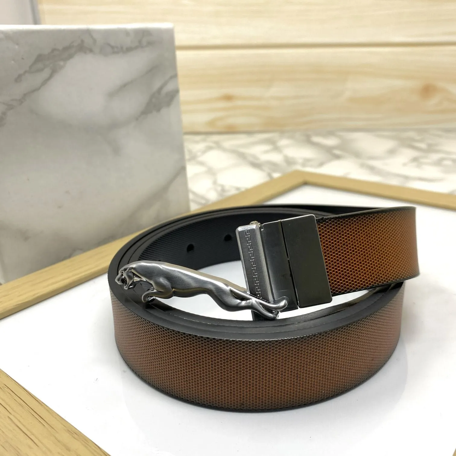 Small Jaguar Pattern Reversible Strap Belt -JonasParamount