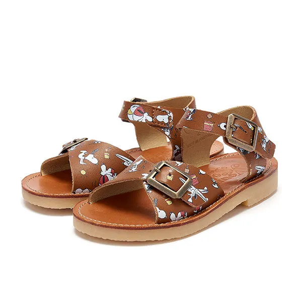 Sonny Sandal Snoopy Sun Print Chestnut Brown Leather