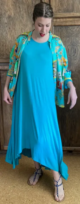 Turquoise Sunheart Dress  Boho Hippie Chic Resort Wear Sml-5X