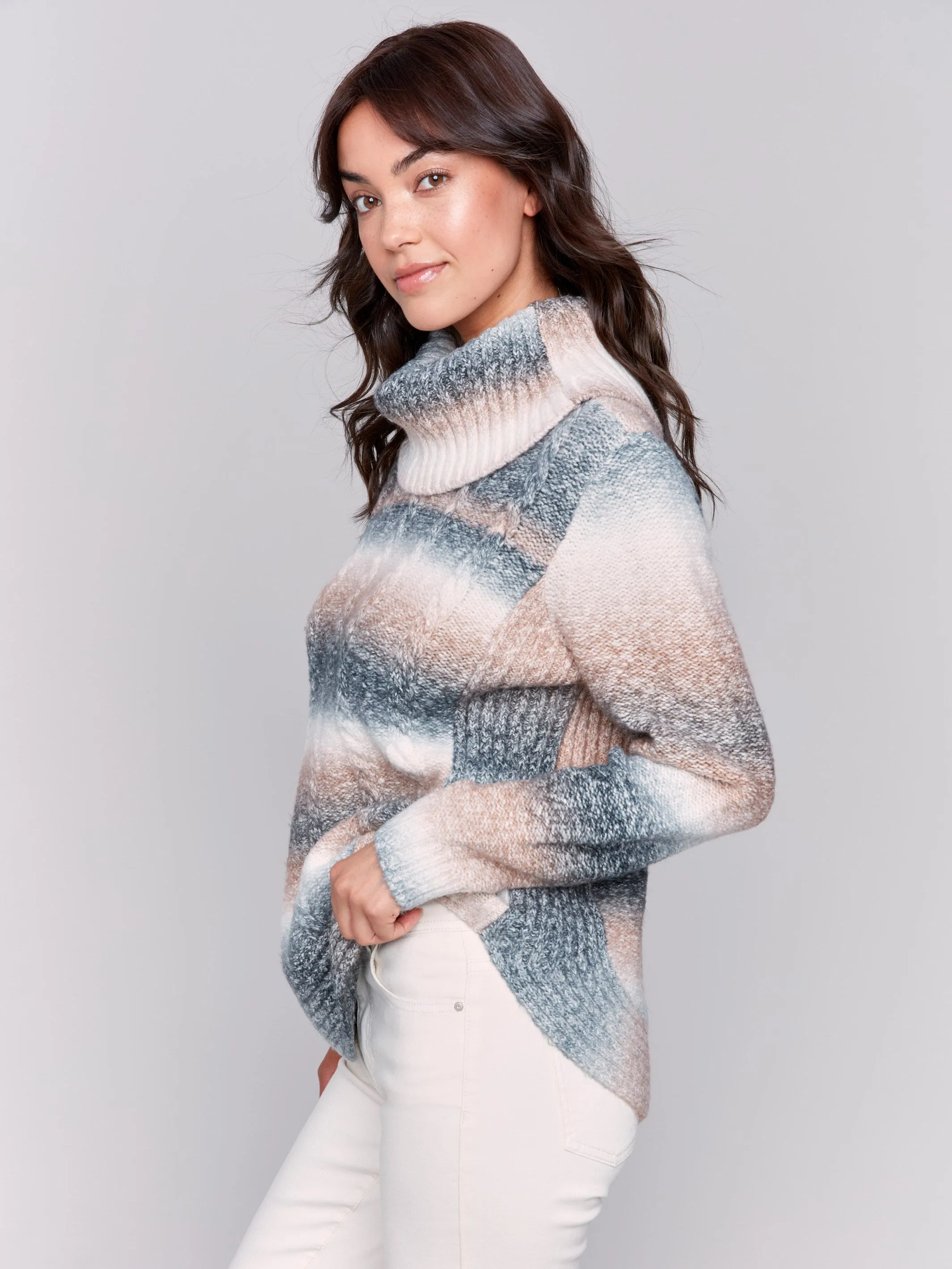 Two-Toned Cowl Neck Sweater - Woodrose