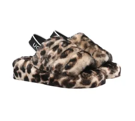 UGG Slides Women Sheepskin Wool Leopard Print Fluffy Sandals Pamela