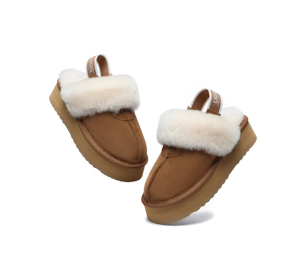 UGG Slipper Women Sheepskin Wool Removable Strap Slingback Waffle Platform Sandals