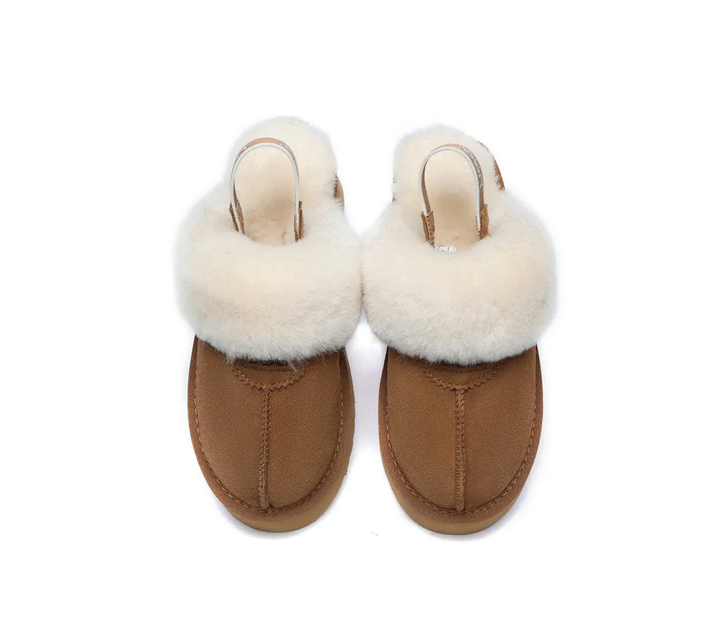 UGG Slipper Women Sheepskin Wool Removable Strap Slingback Waffle Platform Sandals