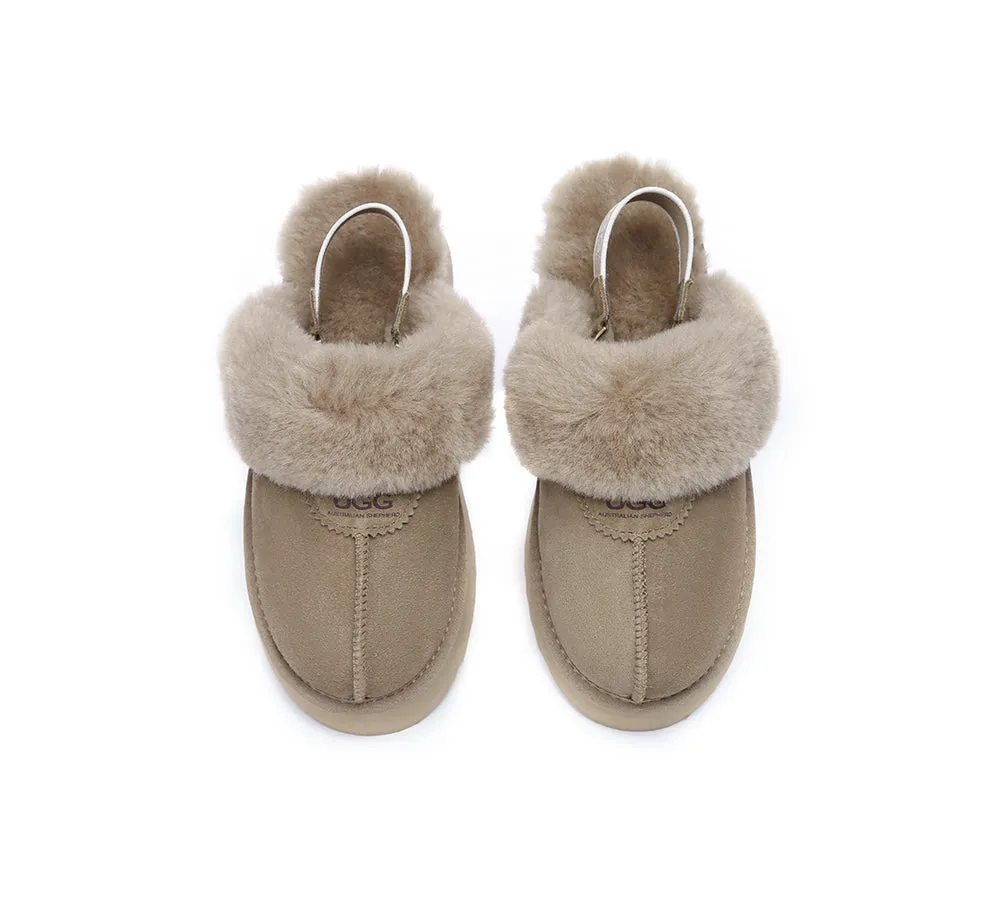 UGG Slipper Women Sheepskin Wool Removable Strap Slingback Waffle Platform Sandals