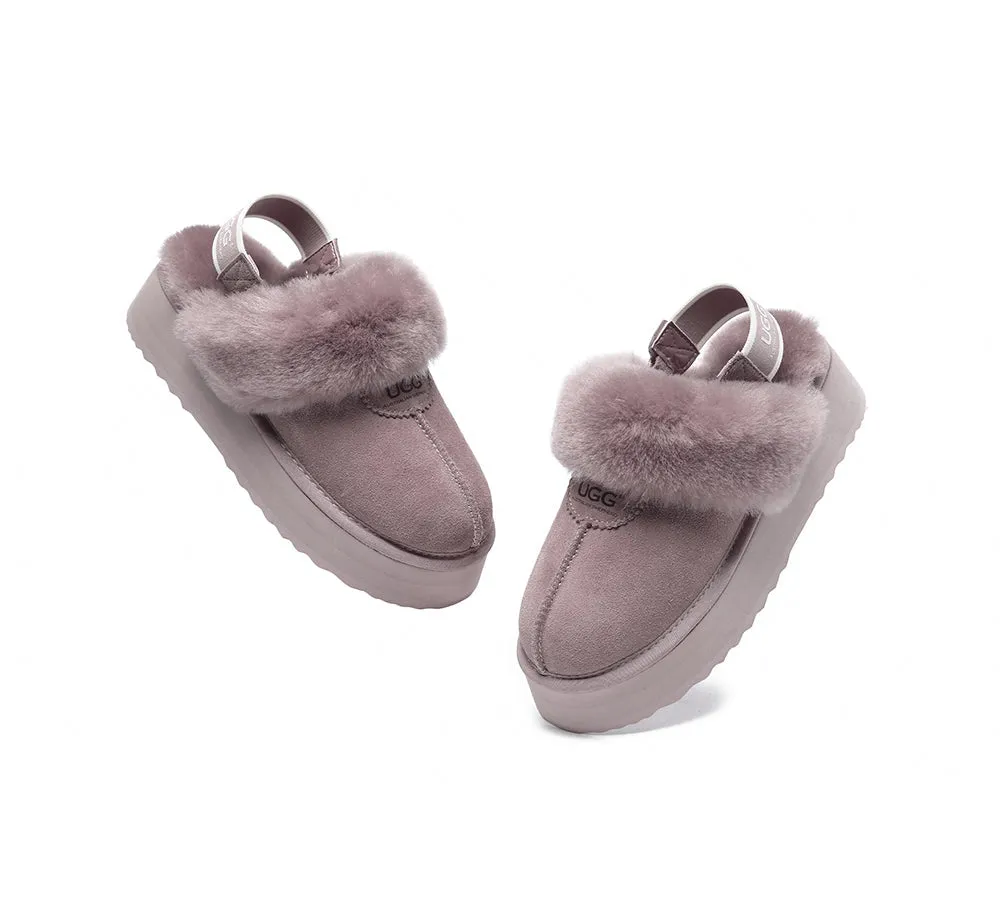 UGG Slipper Women Sheepskin Wool Removable Strap Slingback Waffle Platform Sandals