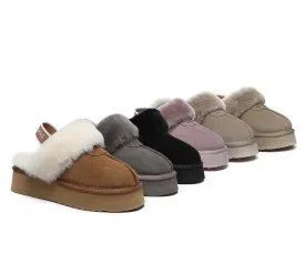 UGG Slipper Women Sheepskin Wool Removable Strap Slingback Waffle Platform Sandals