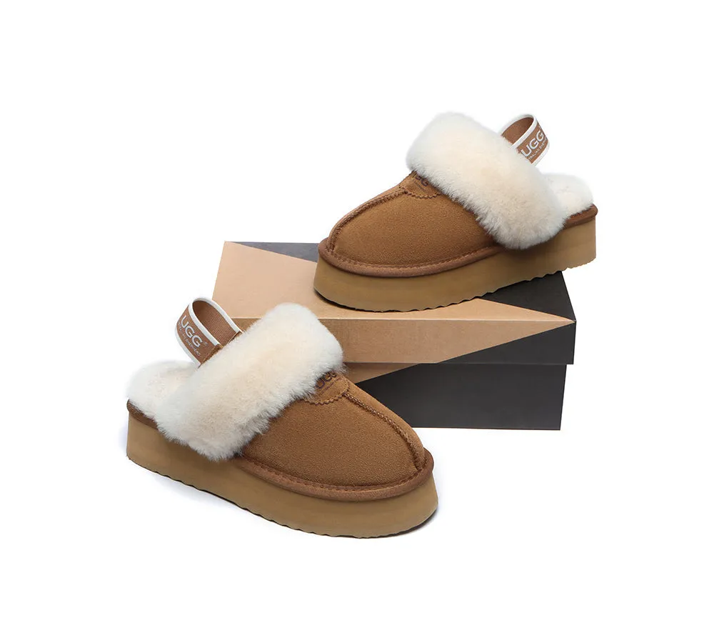 UGG Slipper Women Sheepskin Wool Removable Strap Slingback Waffle Platform Sandals