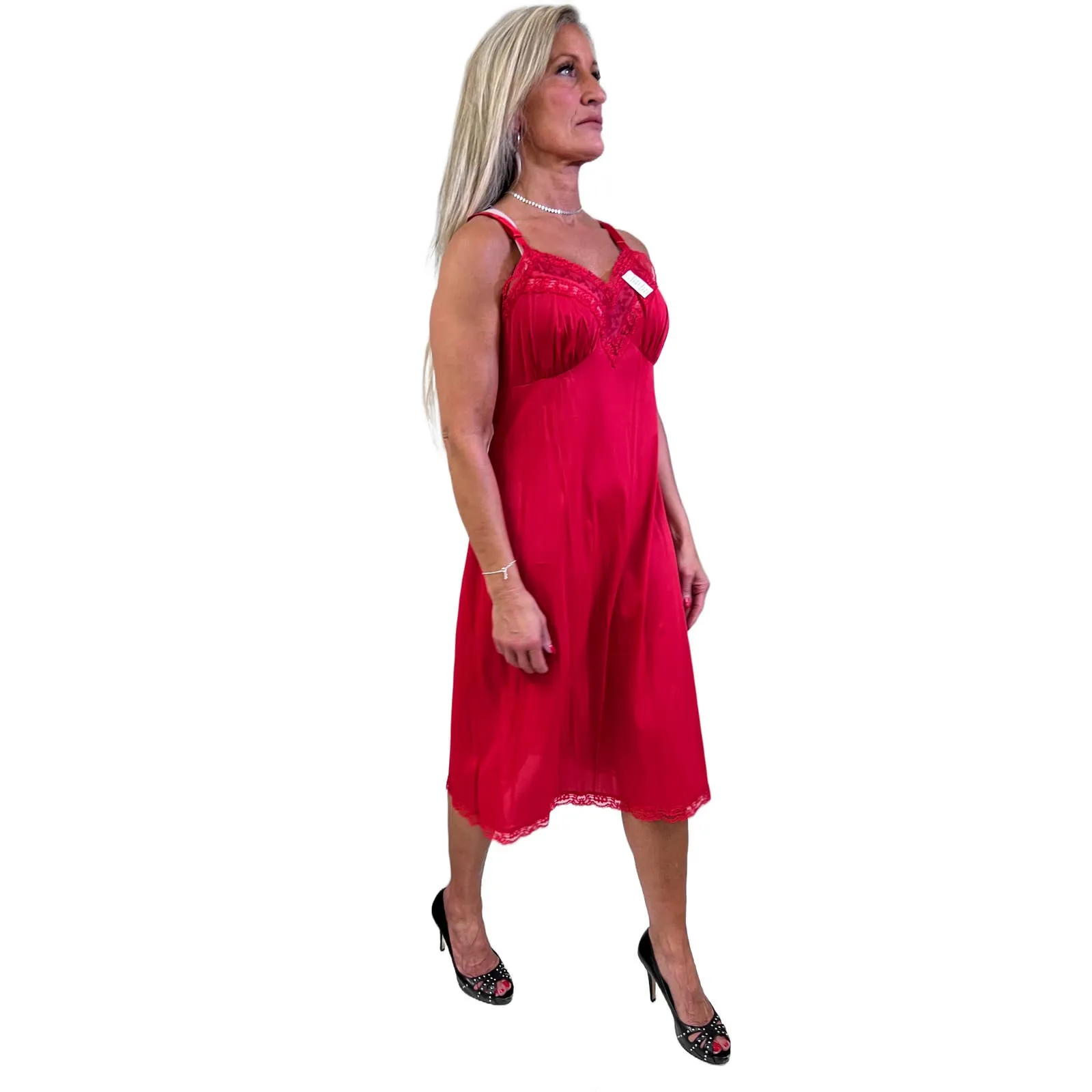 Vintage 1950s Lorraine Red Nylon Full Slip NWT Sz 38 M