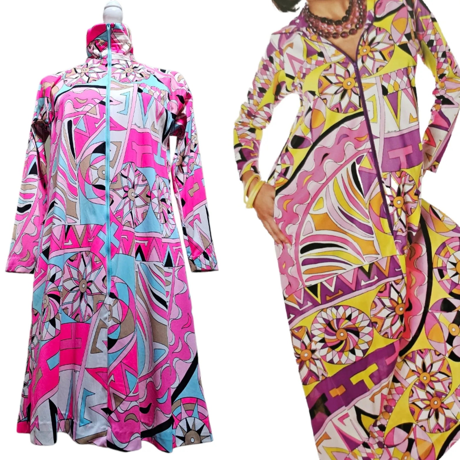 Vintage 1970’s Midi Dress by Eduardo for Saks Fifth Avenue Pucci Style Signature Fabric