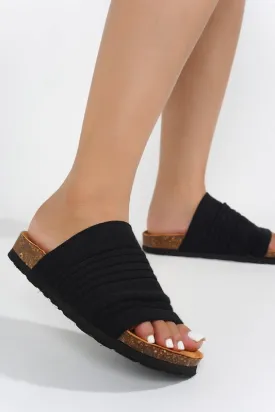 WIDE TOE BAND CORK SOLE FLAT SLIDES