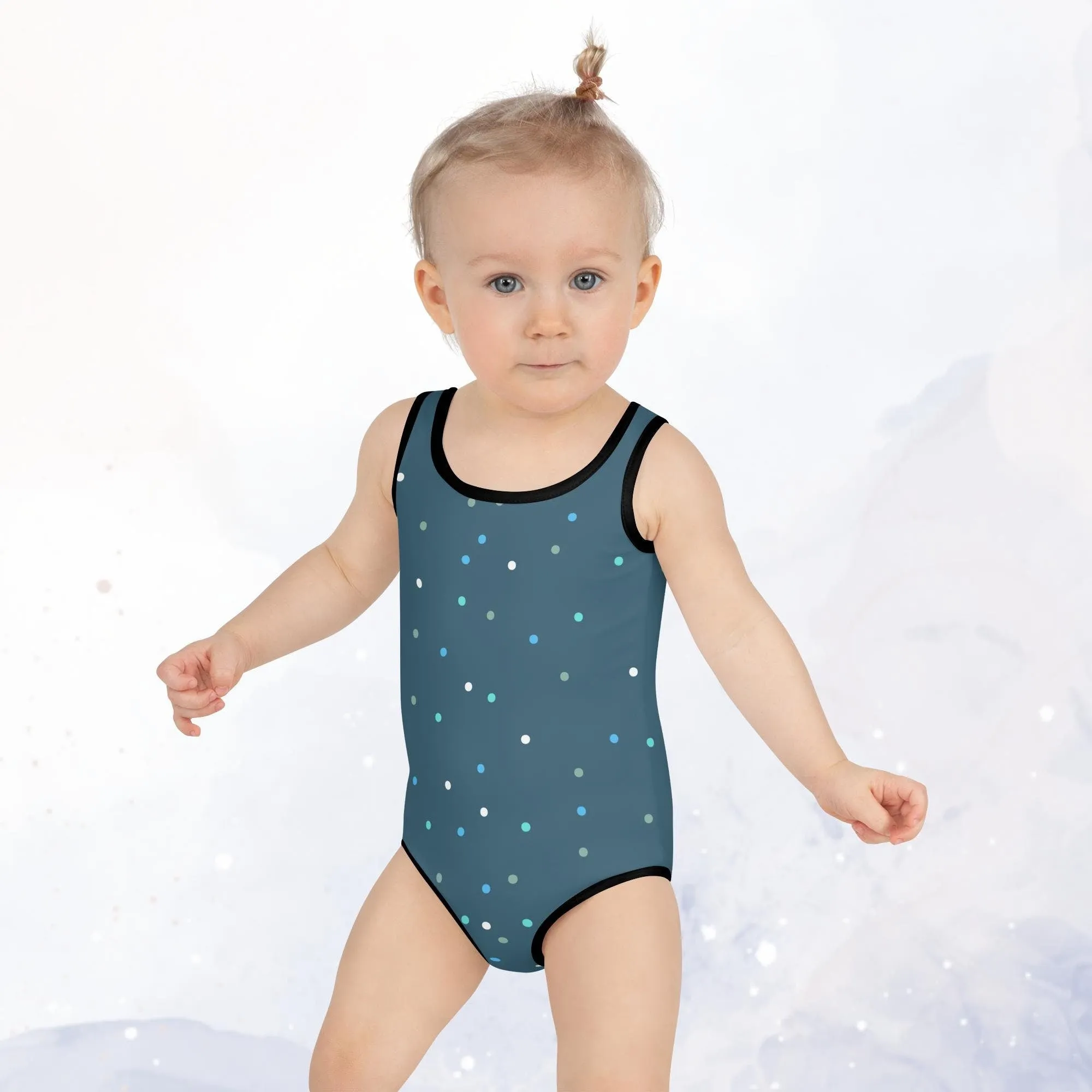 Wintery Blue Polka Dot Kids Toddler One Piece Swimsuit