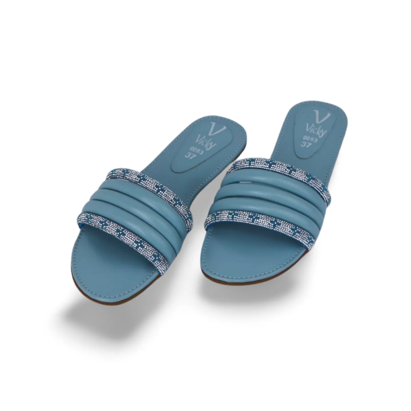 Women's Double Rhinestone Strap Soft Slide Sandals