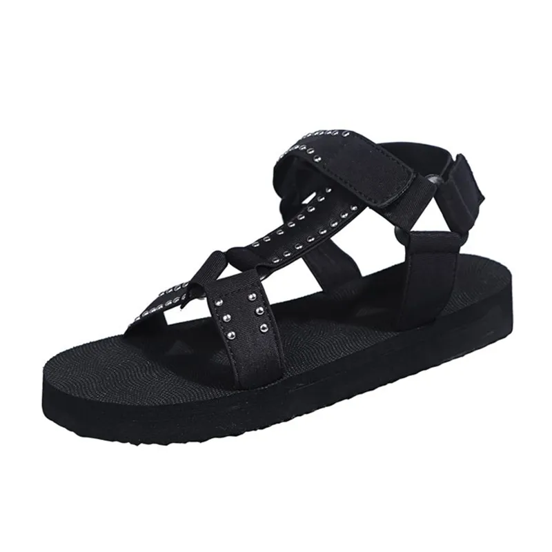 Women's Platform Open Toe Metal & Loop Decorative Velcro Sandals